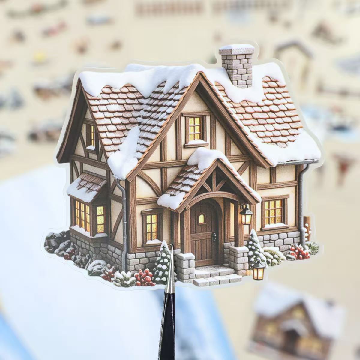 Winter Snow Courtyard Diorama Stickers