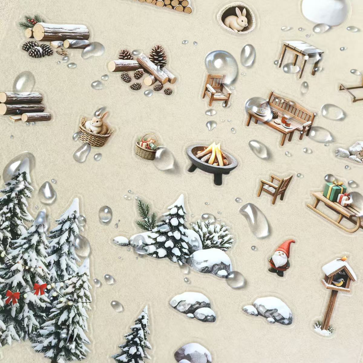 Winter Snow Courtyard Diorama Stickers