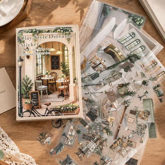 Corner Coffee Shop Diorama Stickers