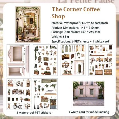 Corner Coffee Shop Diorama Stickers