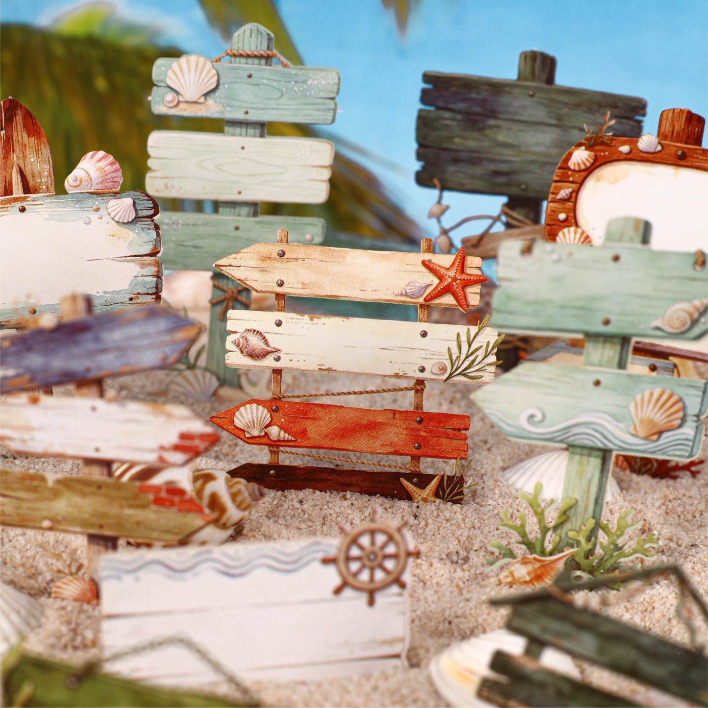 Seaside Wooden Sign Stickers