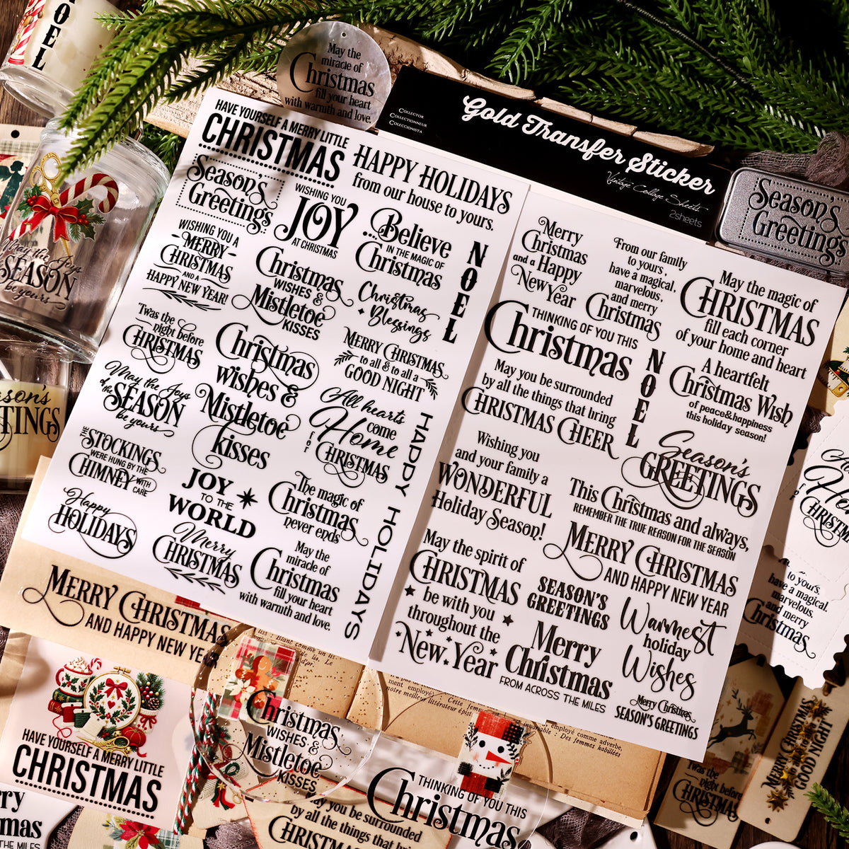 Christmas Typography Black Transfer Stickers