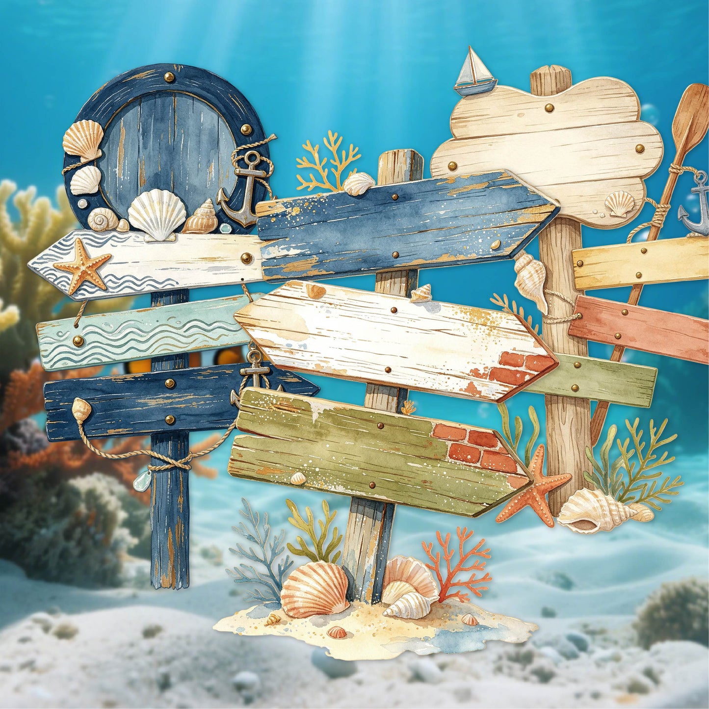 Seaside Wooden Sign Stickers