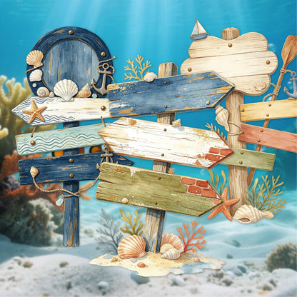Seaside Wooden Sign Stickers