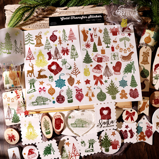 Vintage Christmas Gold Transfer Stickers