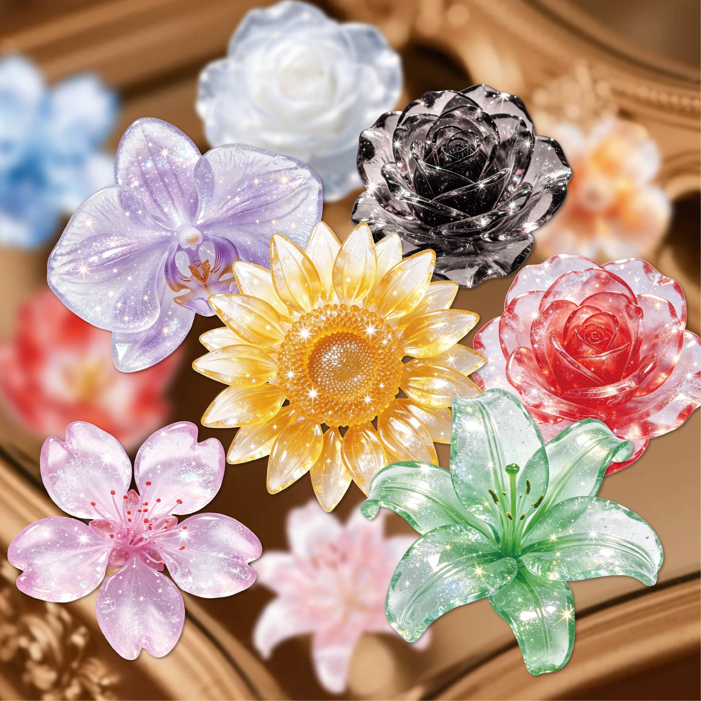 Glassy Flower Letters Stickers