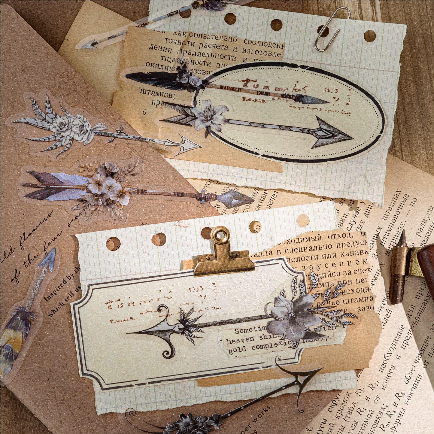 Vintage Feather Traces Stickers