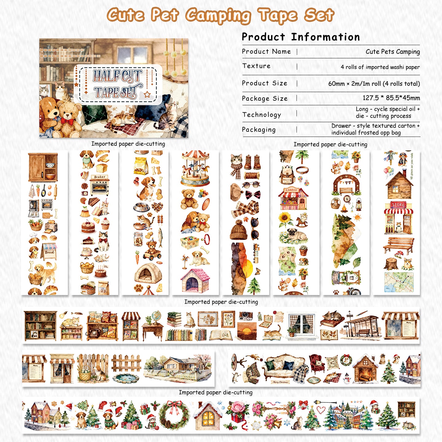 Cute Pets Camping Washi Tape Set