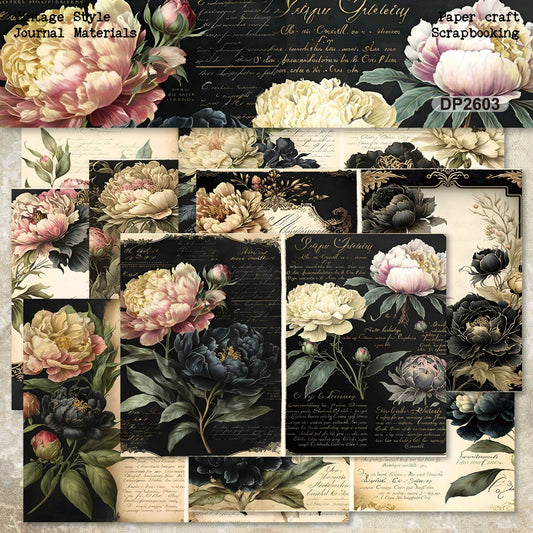 Midnight Peony Journal Papers 8pcs
