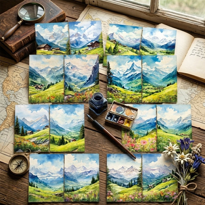 Watercolor Alpine Mountain Landscape Journal Papers 8pcs