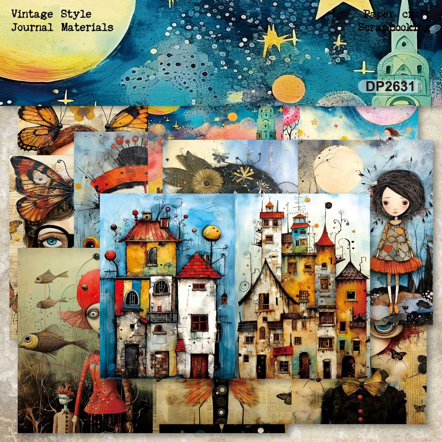 Whimsical Vintage Fantasy Journal Papers 8pcs