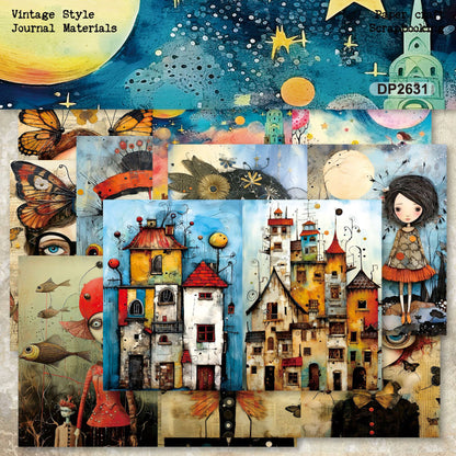 Whimsical Vintage Fantasy Journal Papers 8pcs