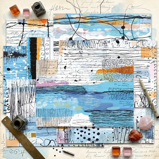 Abstract Blue Mixed Papers 8pcs