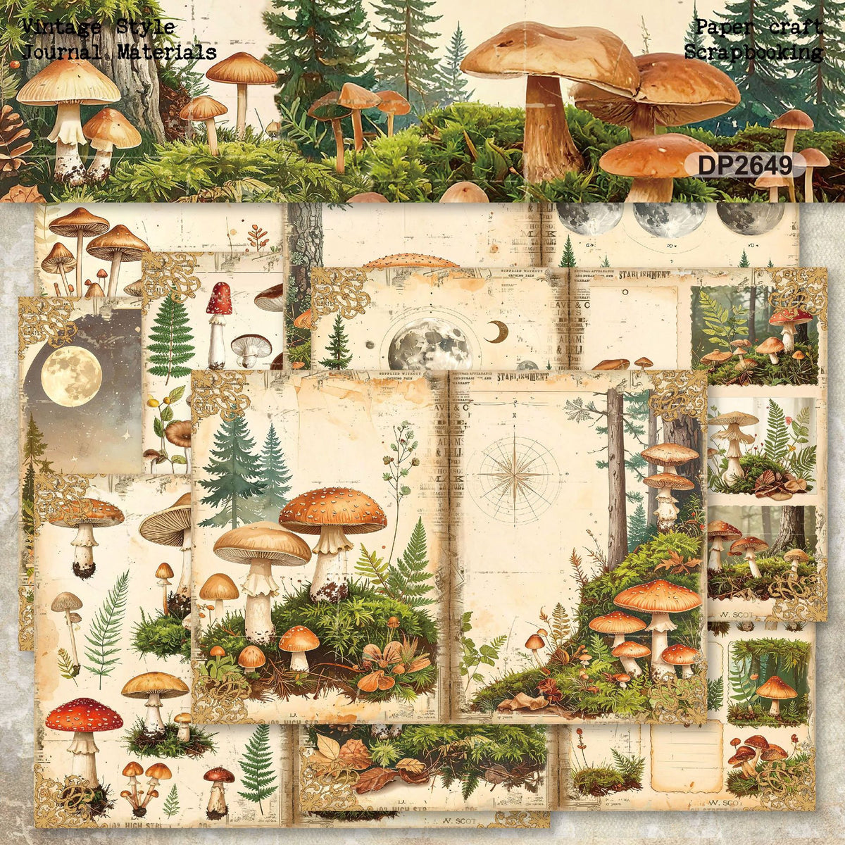 Mushroom Botanical Journal Papers 8pcs