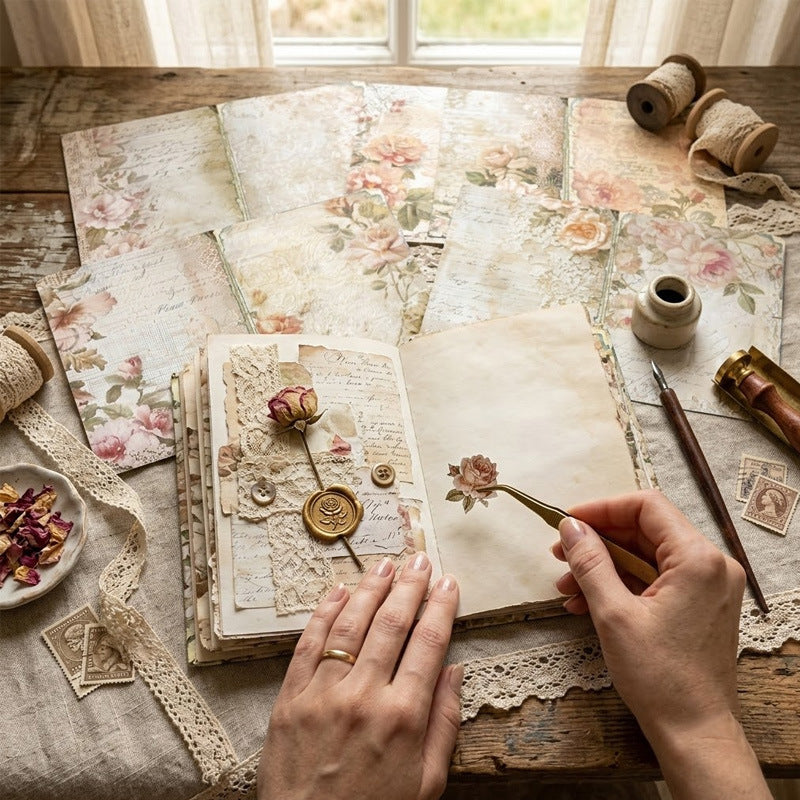 Rose Lace Journal Papers 8pcs