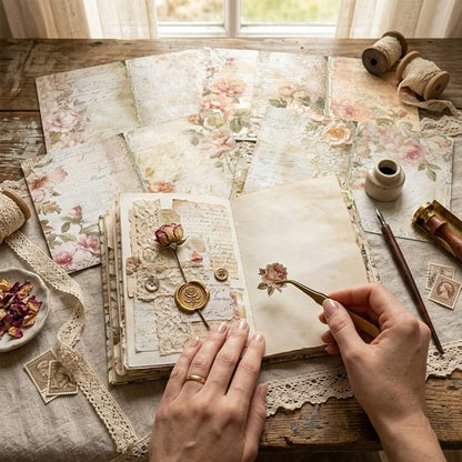 Rose Lace Journal Papers 8pcs
