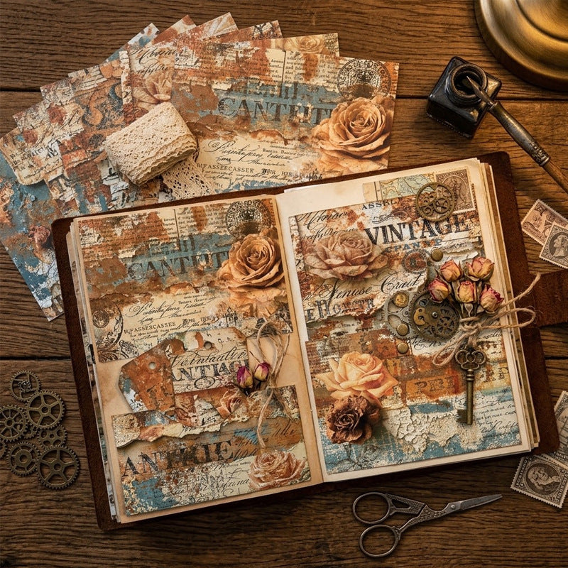 Rose Antique Ephemera Journal Papers 8pcs
