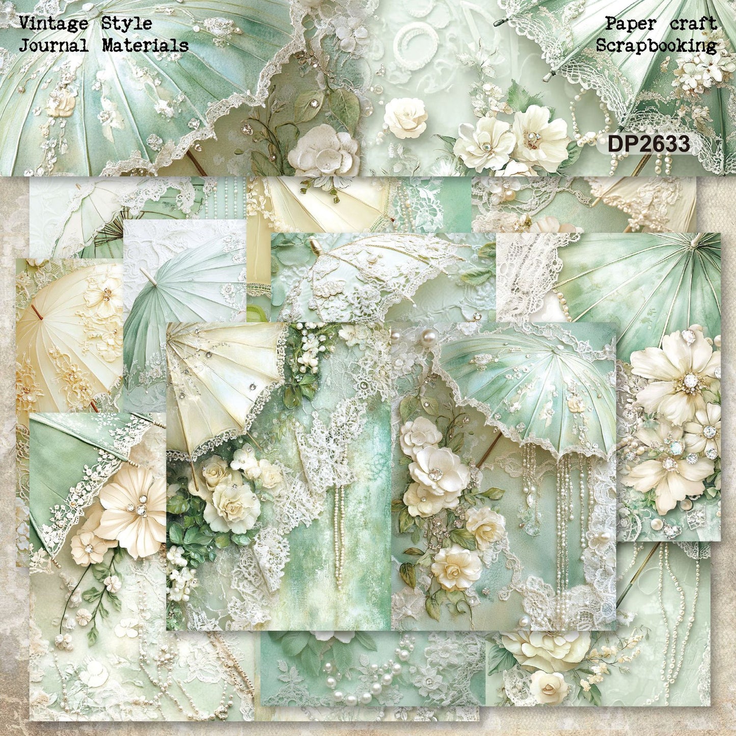 Cream Lace Decoupage Journal Papers 8pcs