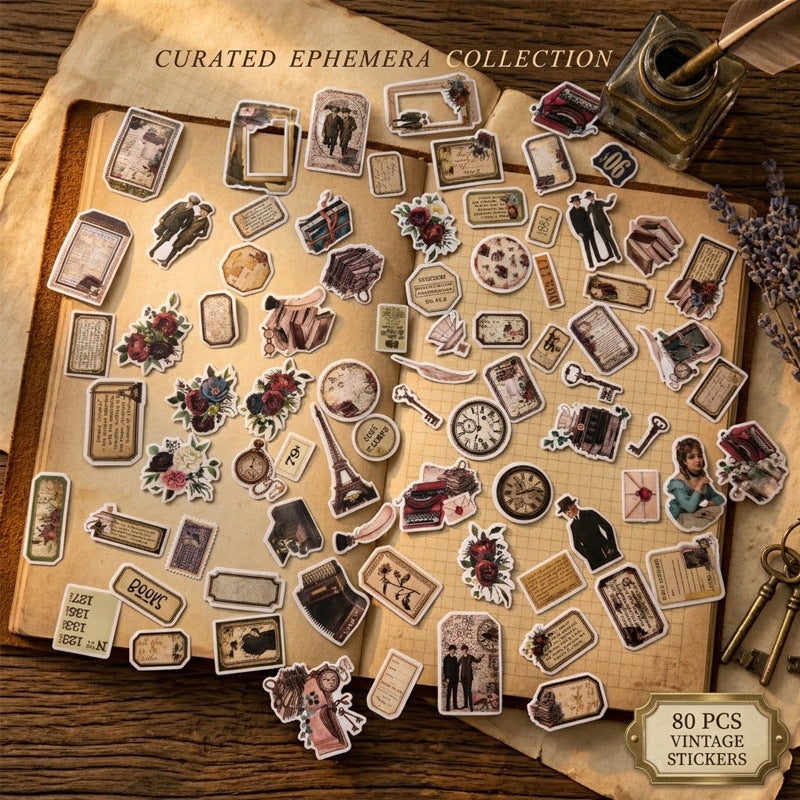 Vintage Parisian Ephemera Stickers 80pcs