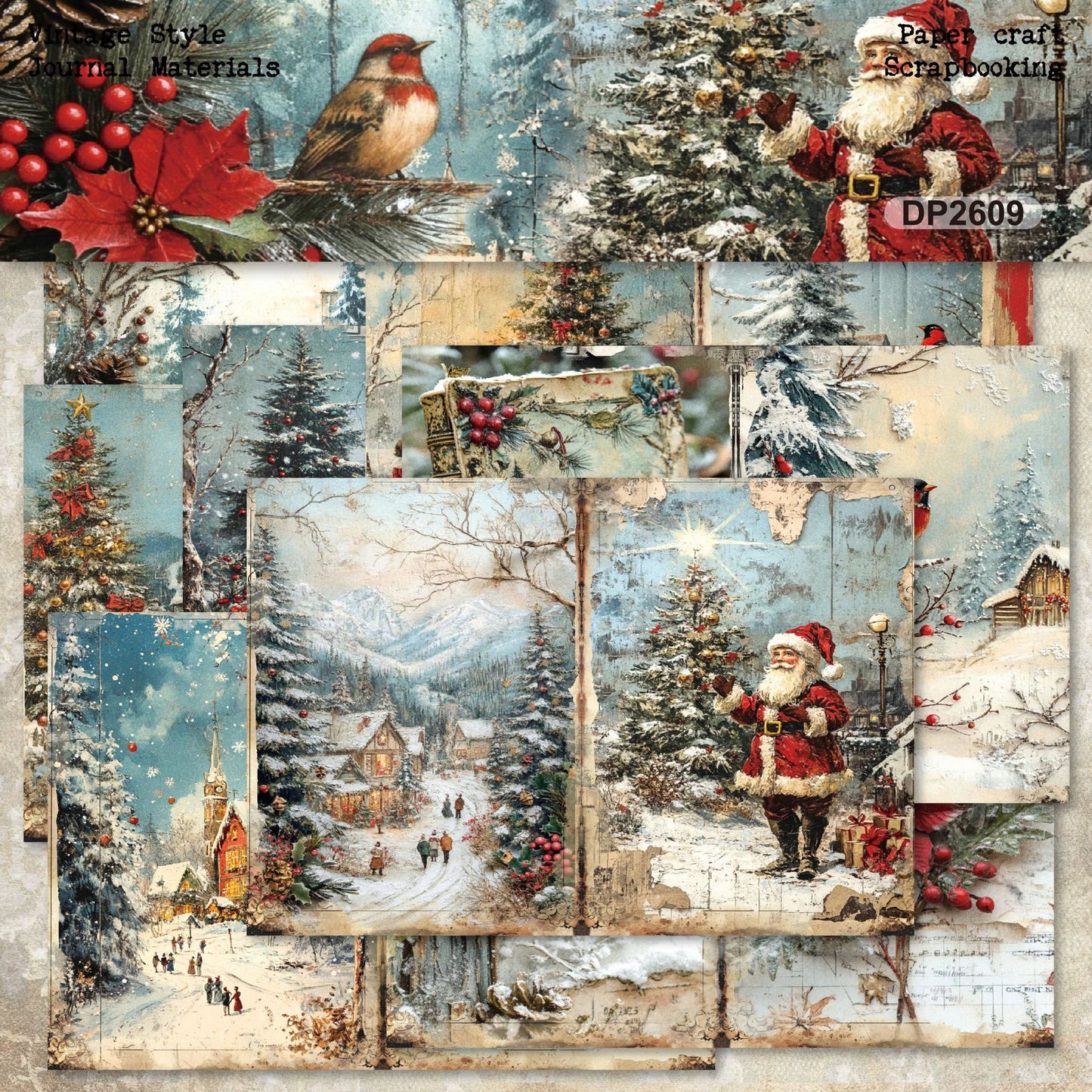 Christmas Watercolor Journal Papers 8pcs