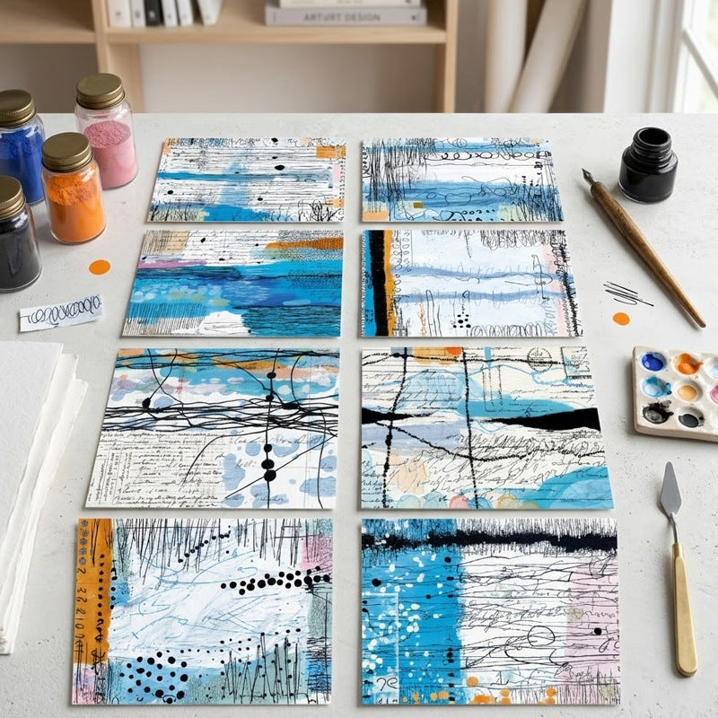 Abstract Blue Mixed Papers 8pcs