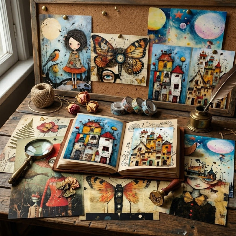 Whimsical Vintage Fantasy Journal Papers 8pcs