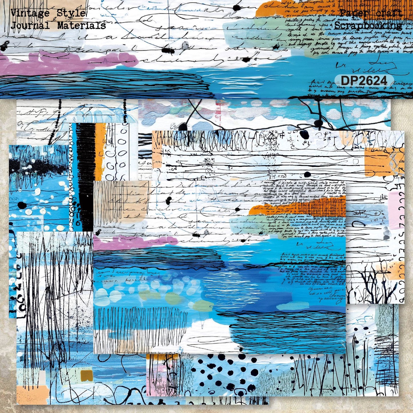 Abstract Blue Mixed Papers 8pcs