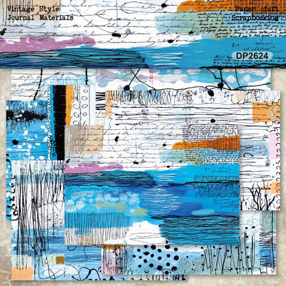 Abstract Blue Mixed Papers 8pcs