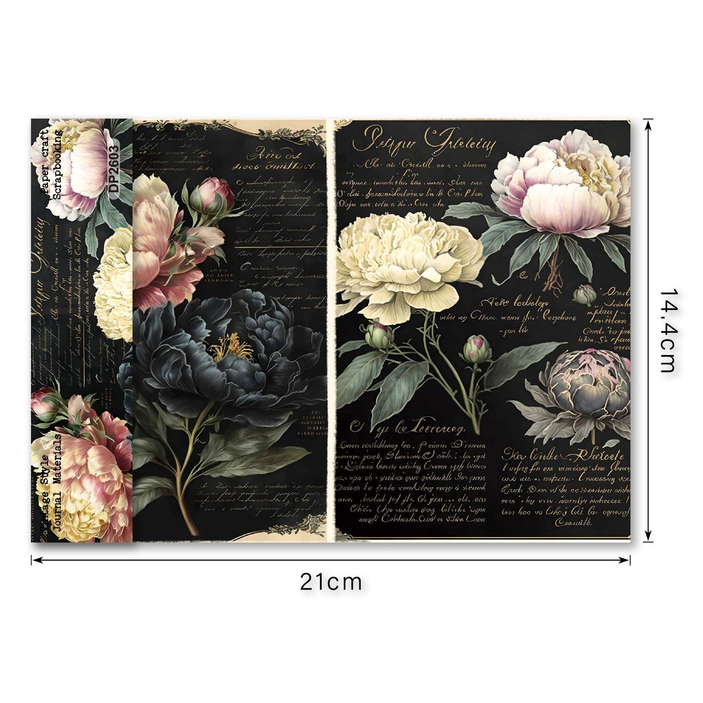 Midnight Peony Journal Papers 8pcs