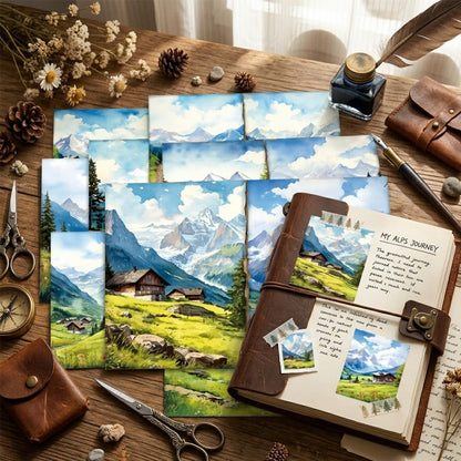 Watercolor Alpine Mountain Landscape Journal Papers 8pcs