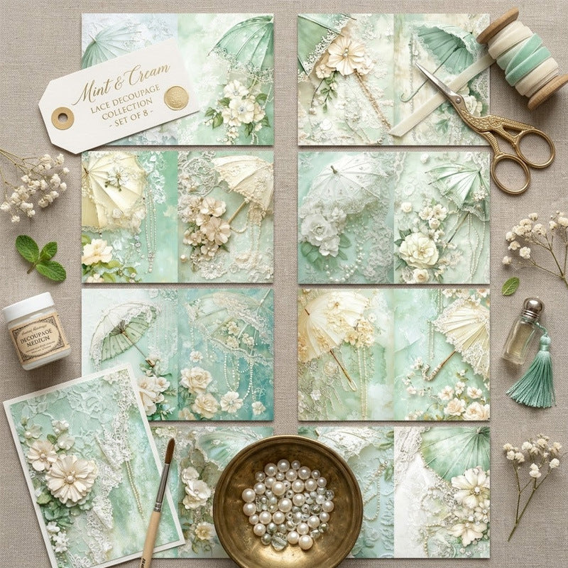 Cream Lace Decoupage Journal Papers 8pcs