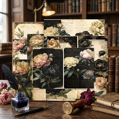 Midnight Peony Journal Papers 8pcs