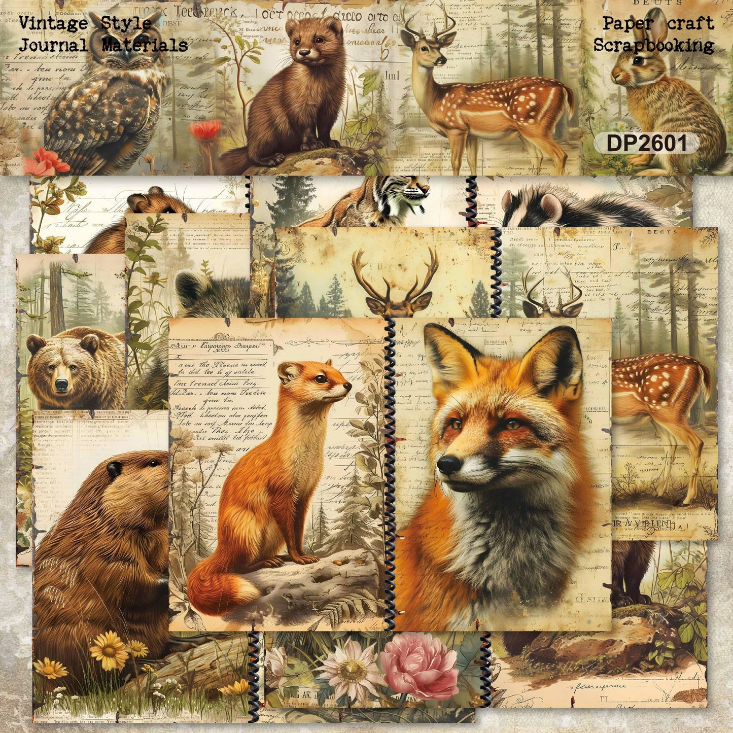 Woodland Wildlife Journal Papers 8pcs