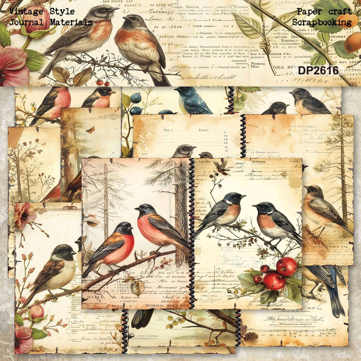 Vintage Songbird Papers 8pcs
