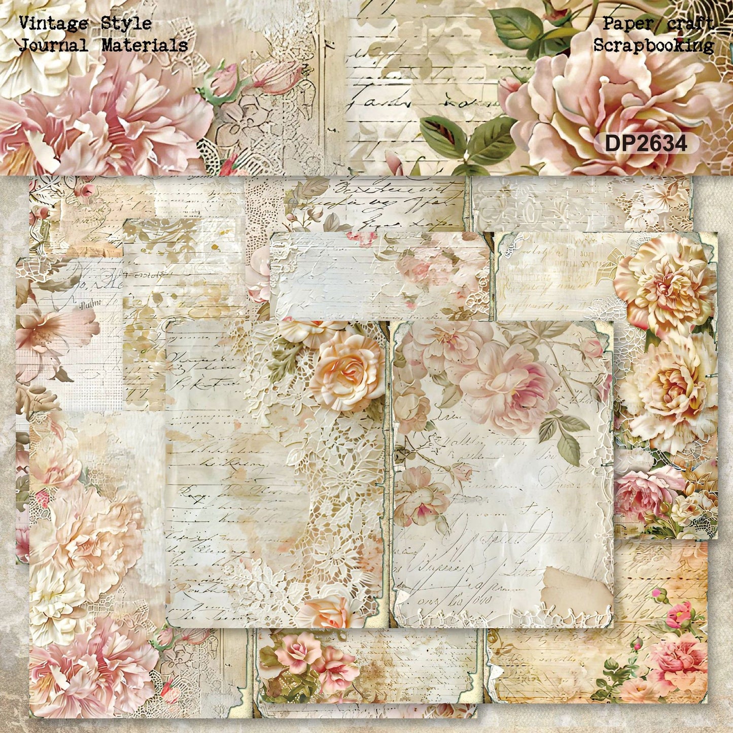 Rose Lace Journal Papers 8pcs
