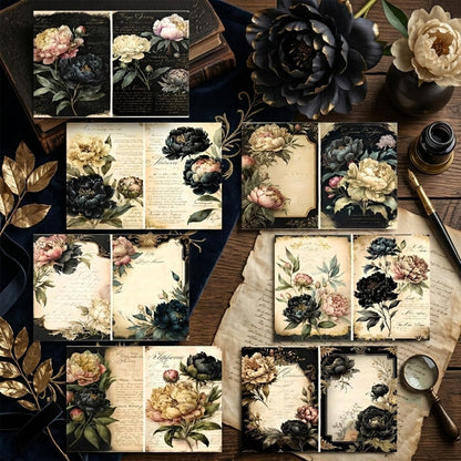 Midnight Peony Journal Papers 8pcs
