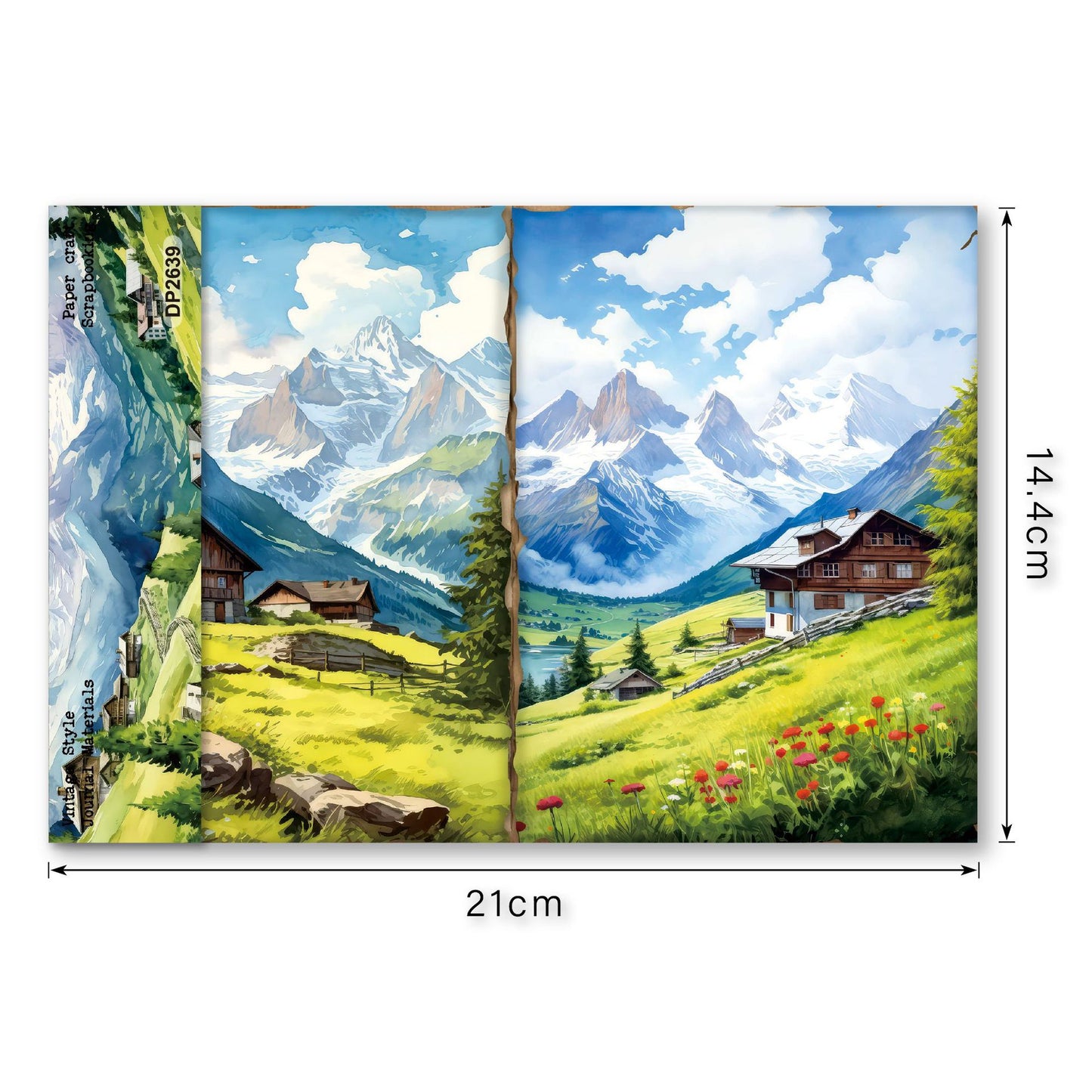 Watercolor Alpine Mountain Landscape Journal Papers 8pcs