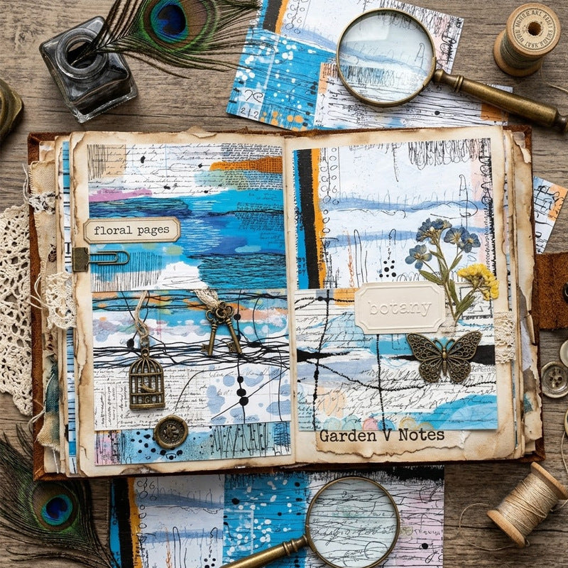 Abstract Blue Mixed Papers 8pcs