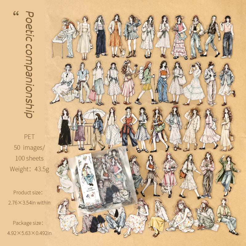 Poetic Companionship Girl Stickers 100pcs