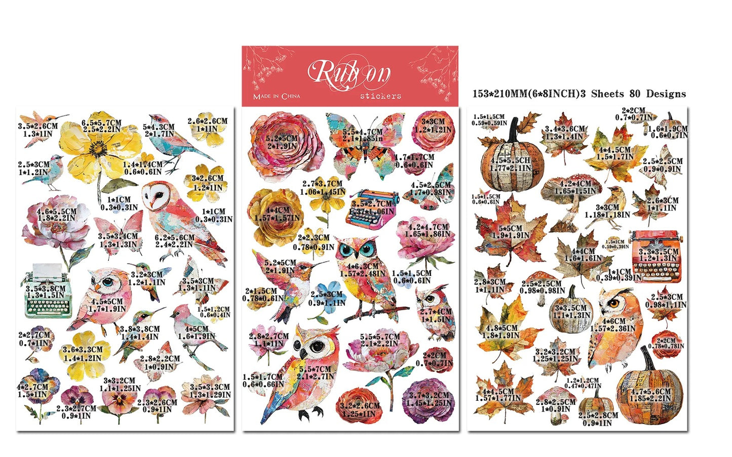 Oil Painting Owl Rub-on Stickers