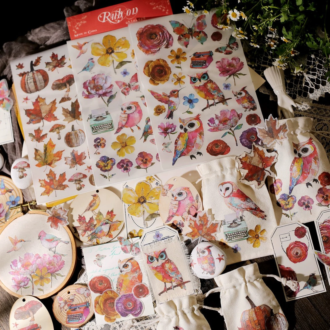 Oil Painting Owl Rub-on Stickers