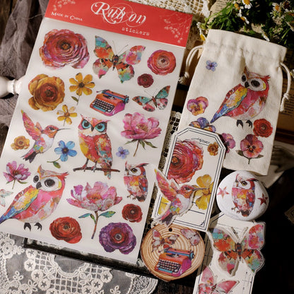 Oil Painting Owl Rub-on Stickers