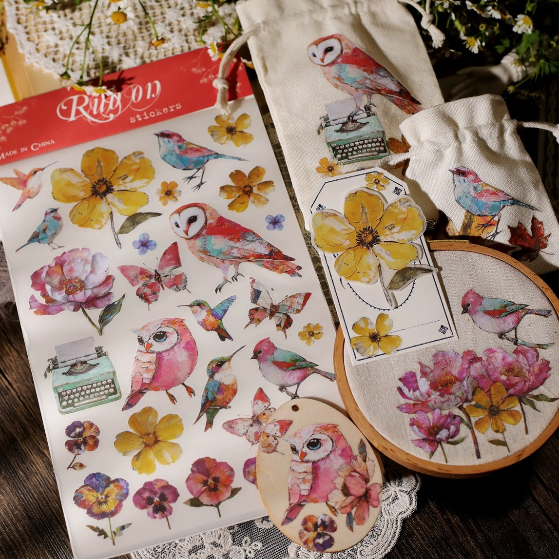 Oil Painting Owl Rub-on Stickers