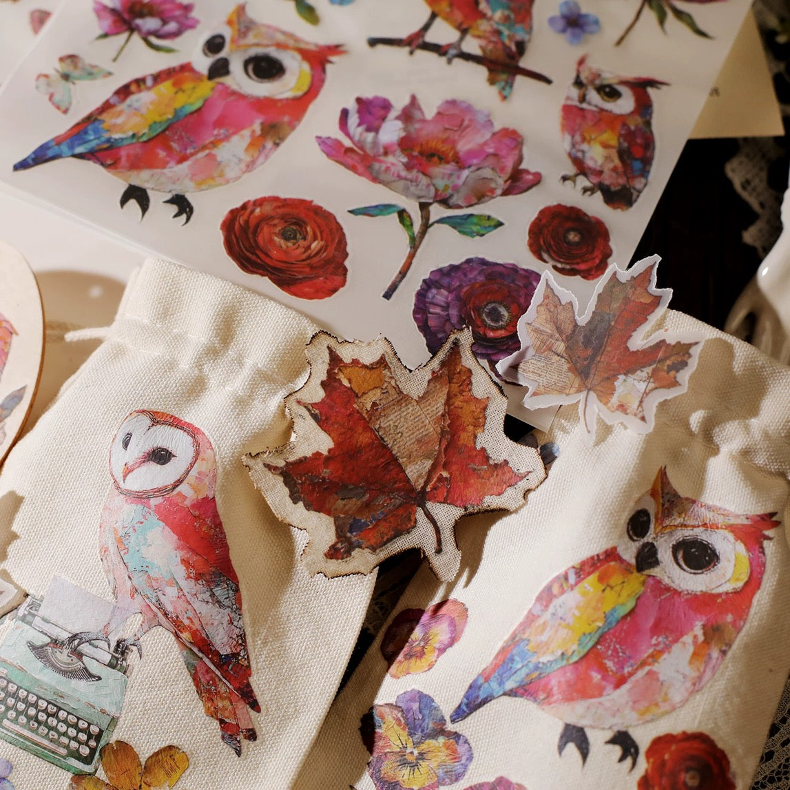 Oil Painting Owl Rub-on Stickers