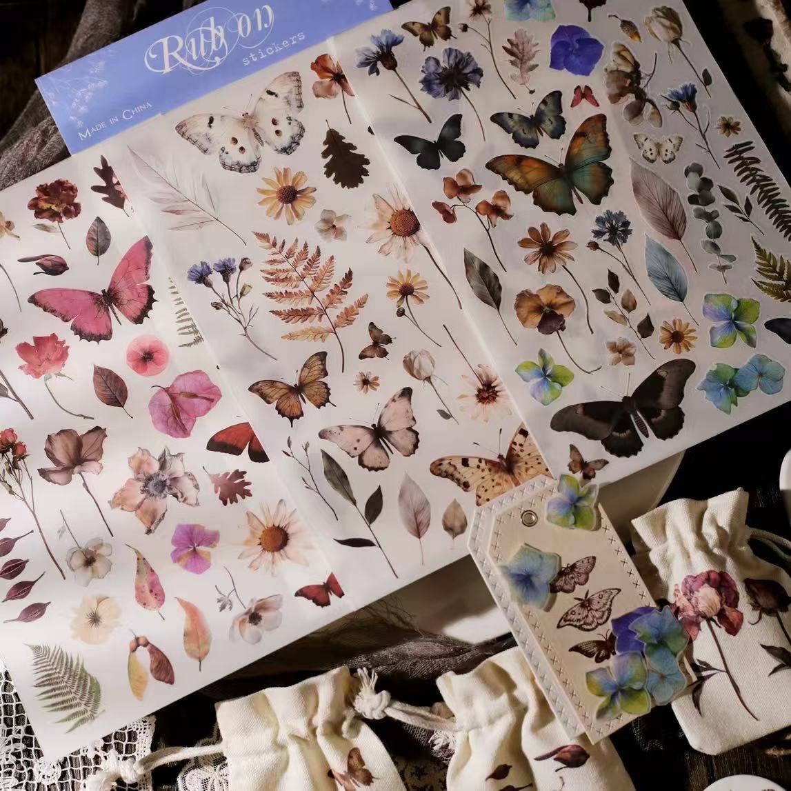 Botanical Butterflies Rub-on Sticker