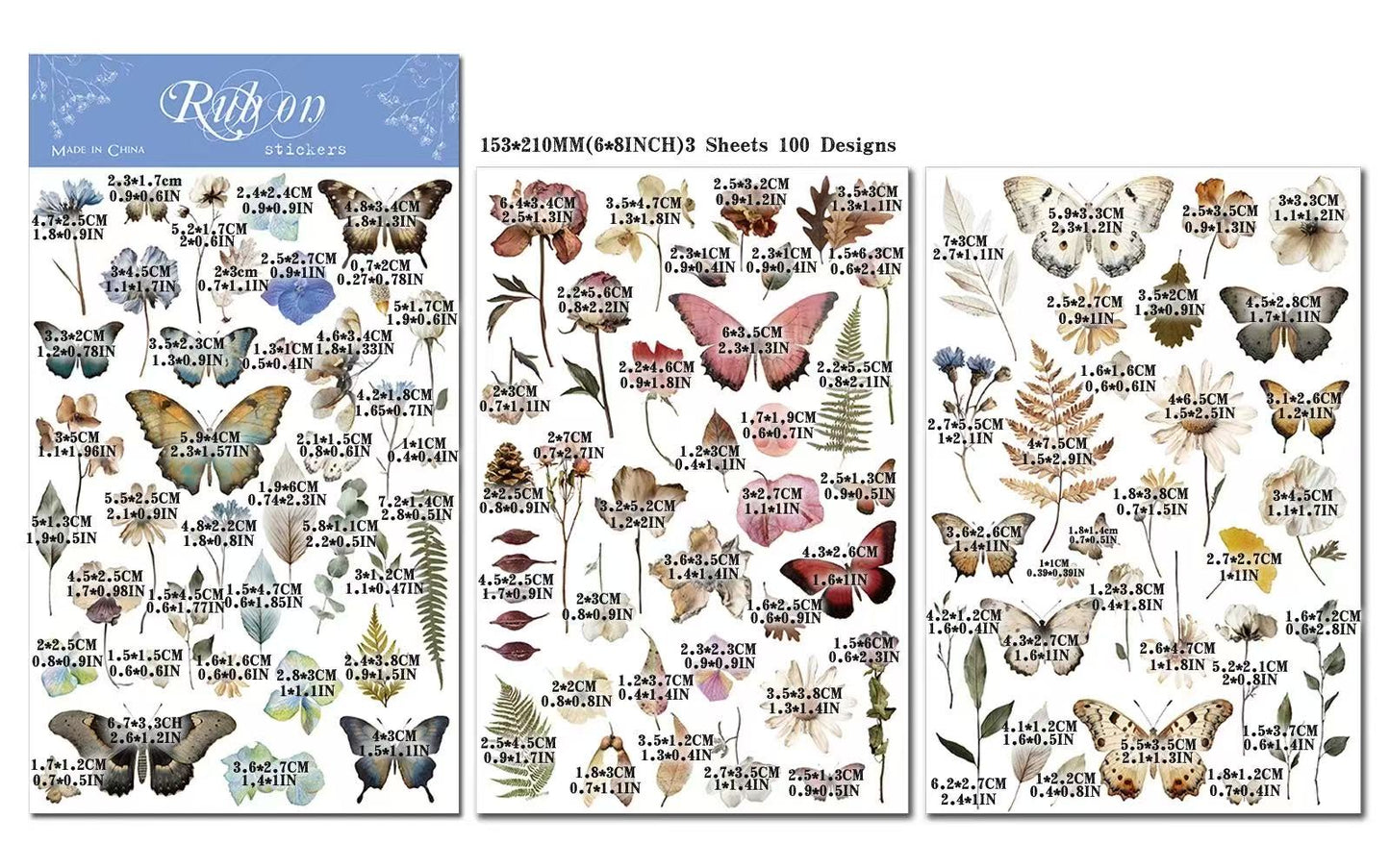 Botanical Butterflies Rub-on Sticker