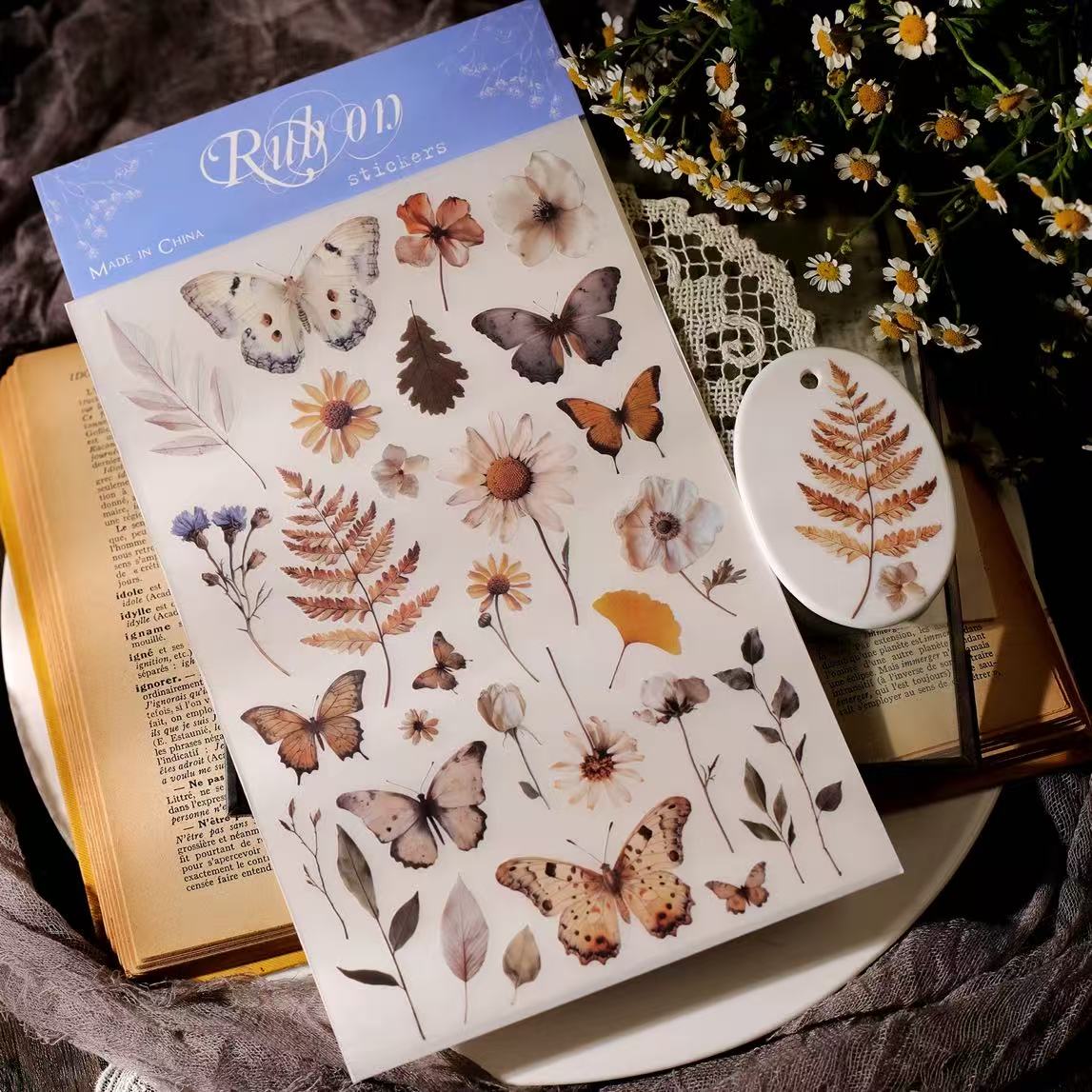 Botanical Butterflies Rub-on Sticker