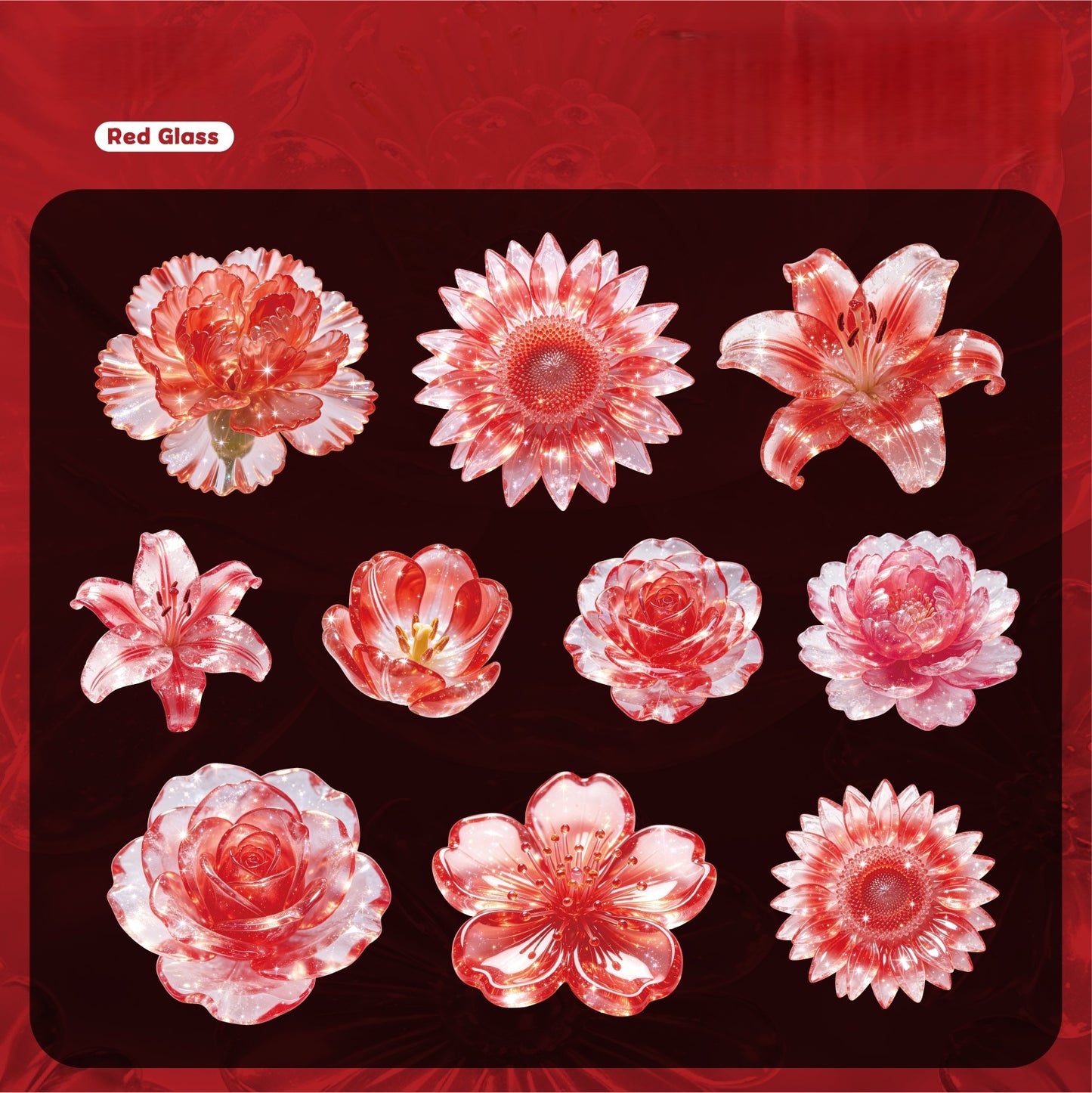 Glassy Flower Letters Stickers