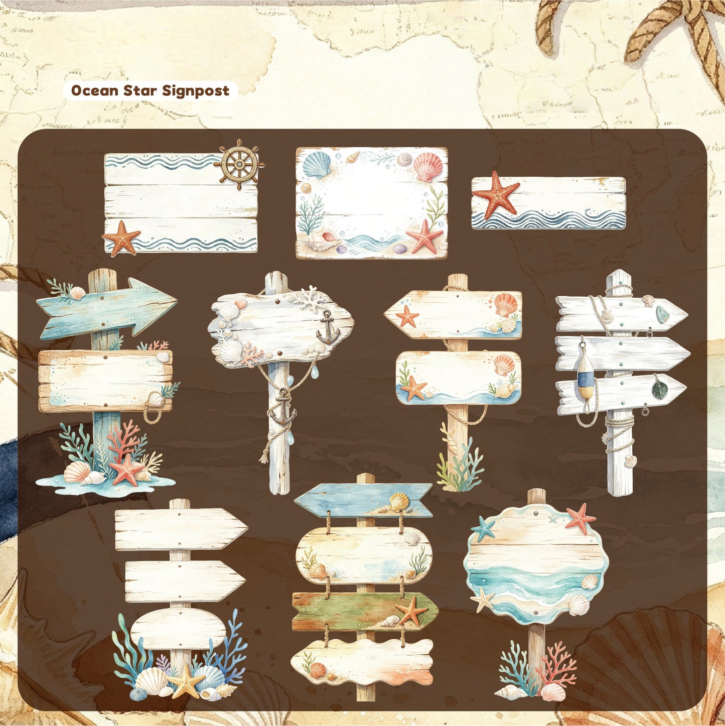 Seaside Wooden Sign Stickers
