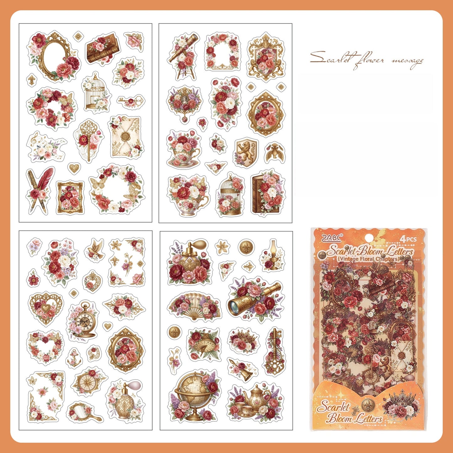 Flowers and Old Pages Stickers